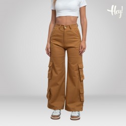 Wide leg doble cargo gabardina