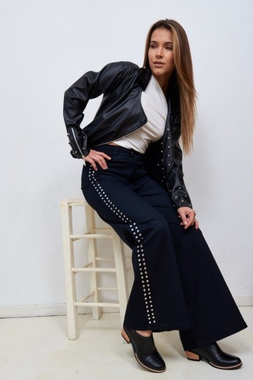 Maxi wide leg gabardina con tachas