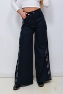 Pantalon wide leg bengalina elastizado con tachas para mujer hey!