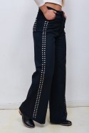 Pantalon wide leg bengalina elastizado con tachas para mujer hey!