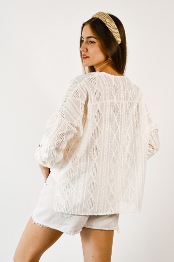 Blusa broderie manga 3/4