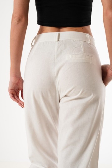 Pantalon babucha de lino con boton al tobillo para mujer moda