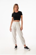 Pantalon babucha de lino con boton al tobillo para mujer moda