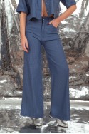 Wide leg simil jeans bengalina con lurex