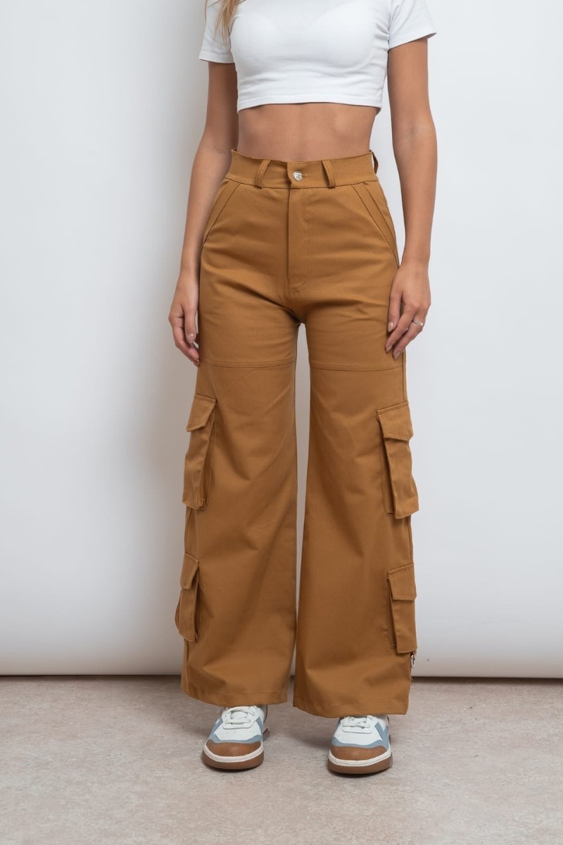 Wide leg doble cargo gabardina para dama por mayor