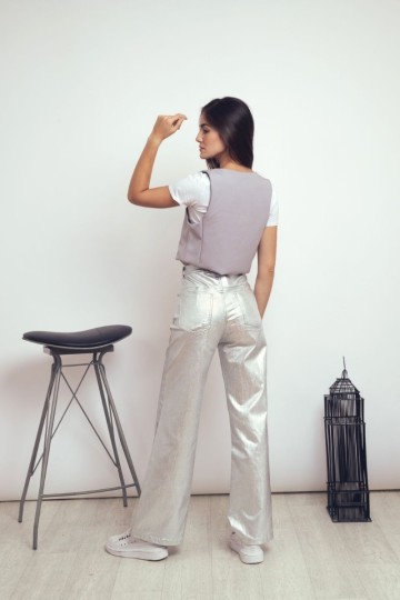 Pantalon wide leg metalizado para dama por mayor