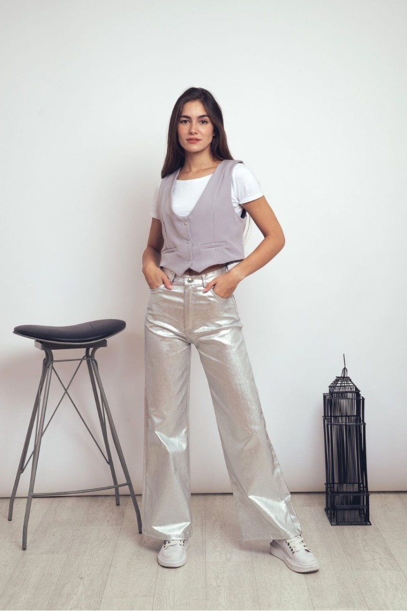 Pantalon wide leg metalizado para dama por mayor