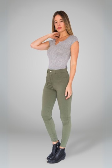 Pantalon chupin de bengalina tiro alto elastizado para mujer