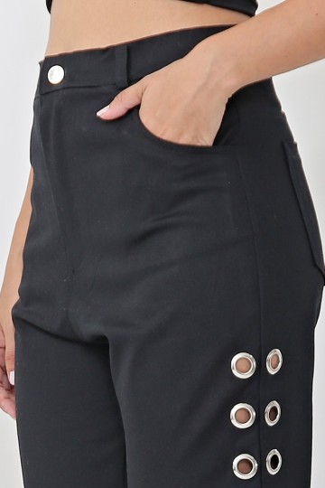 Pantalon mom de gabardina con arandelas laterales Hey! para mujer