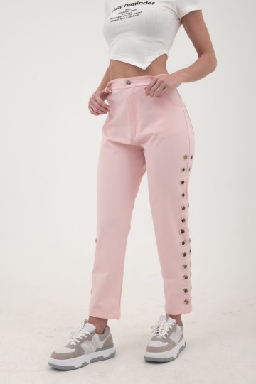 Pantalon mom de gabardina con arandelas laterales Hey! para mujer